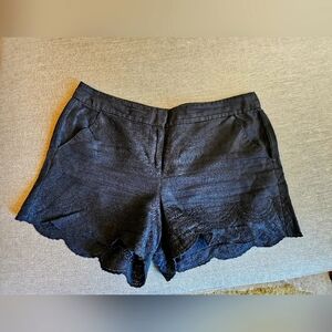 Black linen eyelet shorts
